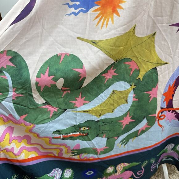 Bohemian Cami Maxi Dress Medium Graffiti Colorful Print Smocked Snake Dragon - Picture 5 of 16